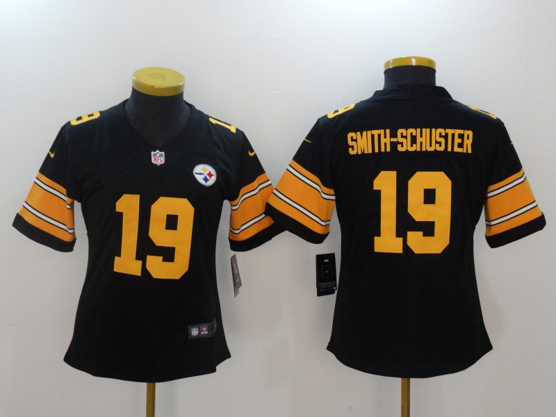 Women Pittsburgh Steelers 19 Smith-Schuster Black Yellow Nike Vapor Untouchable Limited NFL Jerseys